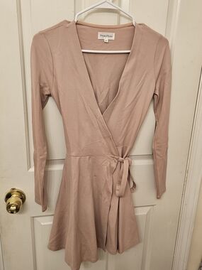 Privacy Please Dusty Rose Wrap Dress with Long Sleeves